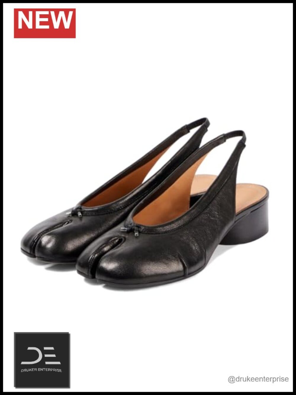 Japanese Tabi Split Toe Slingback Heels Chunky Cylindrical Block Heel Pumps